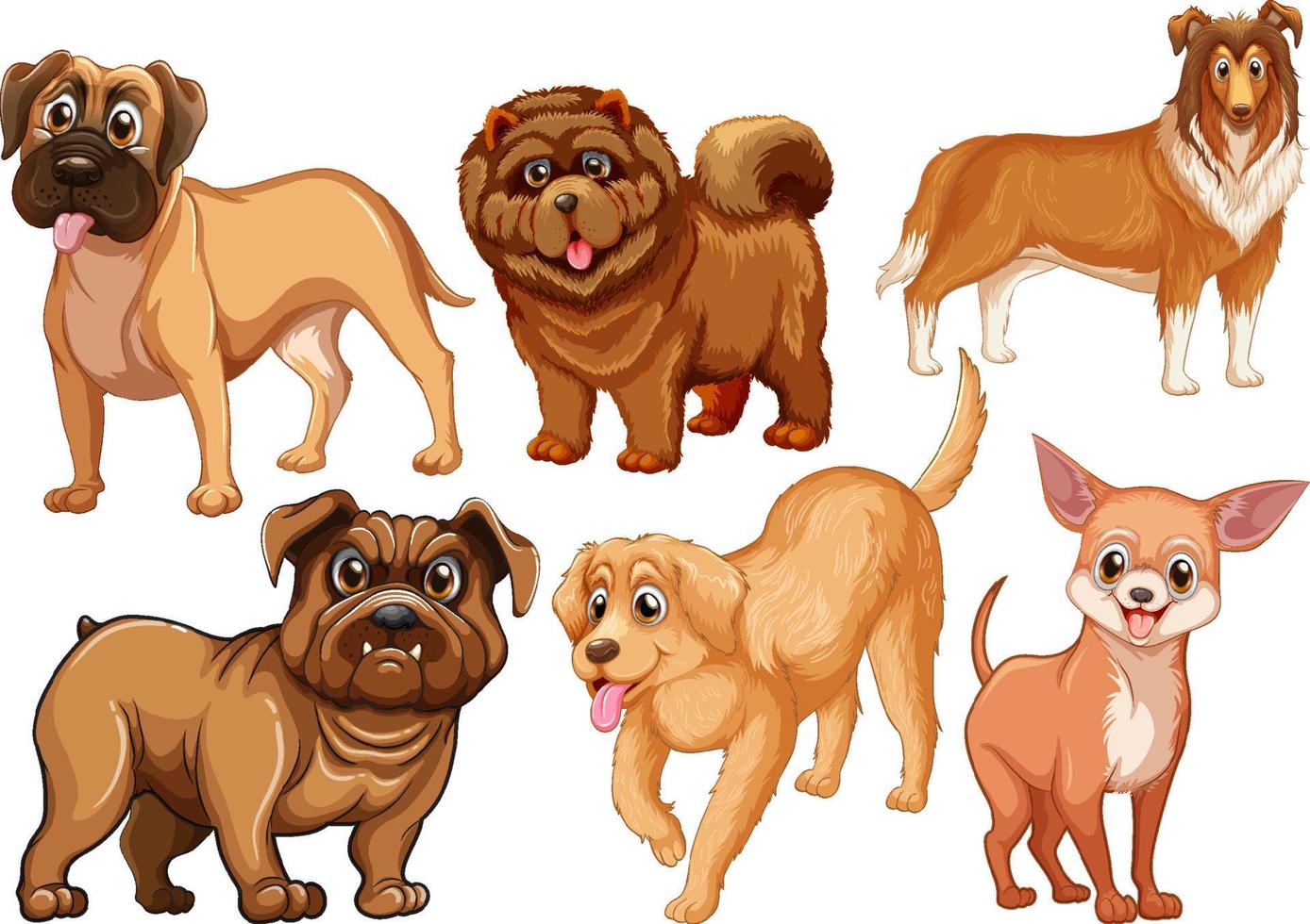 conjunto de diferentes perros lindos en estilo de dibujos animados vector