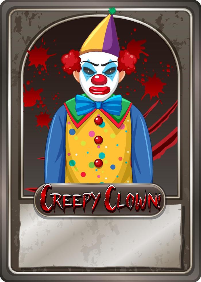 Creepy clown character game card template vector