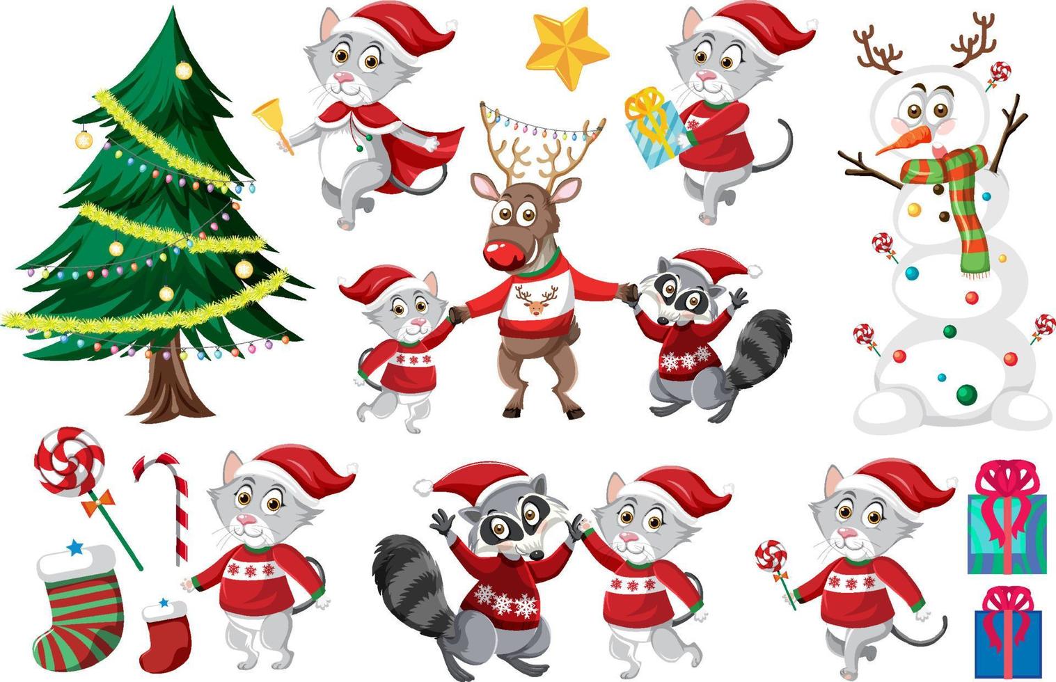 Christmas set with tree and decorations vector