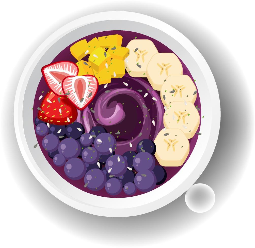 Top view Acai food bowl on white background vector