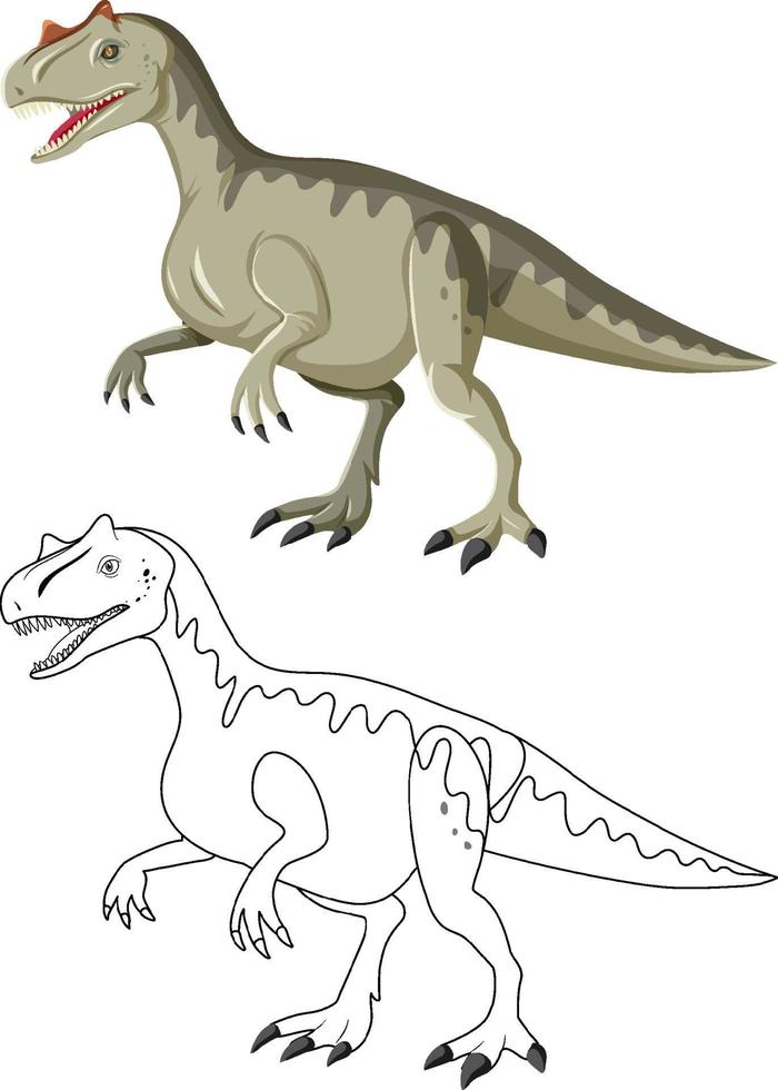 dinosaurio allosaurus con su contorno de garabato sobre fondo blanco vector