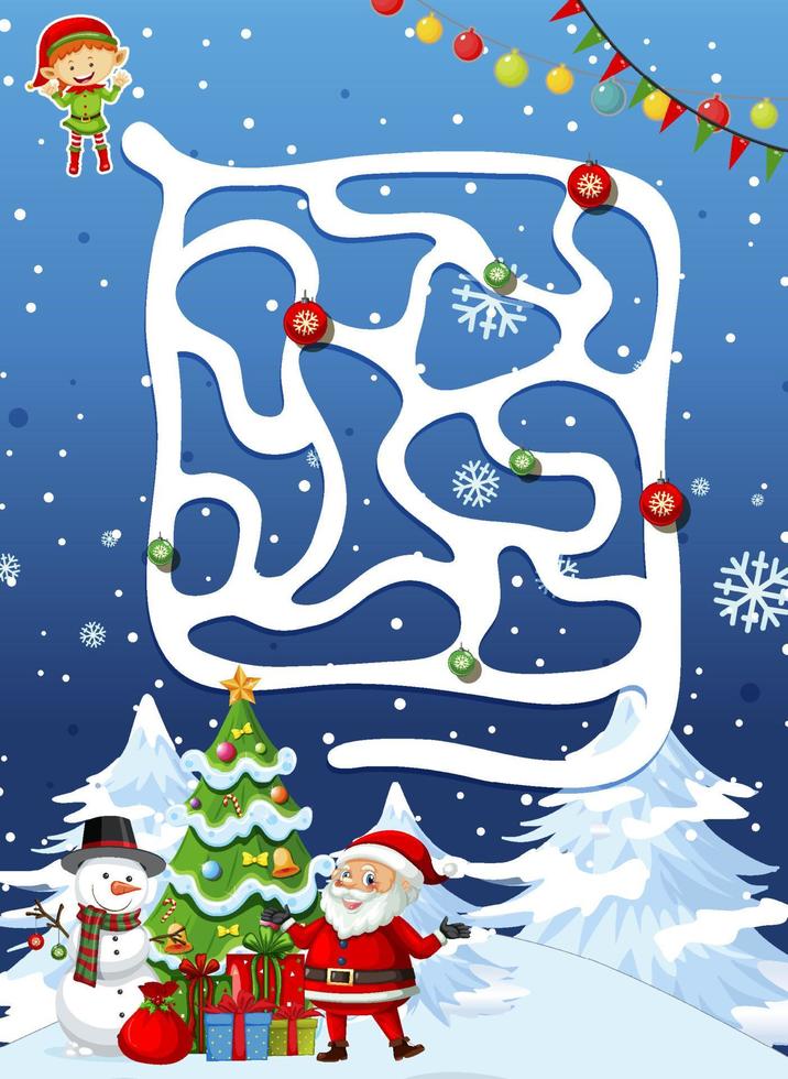Maze game template with Christmas theme vector