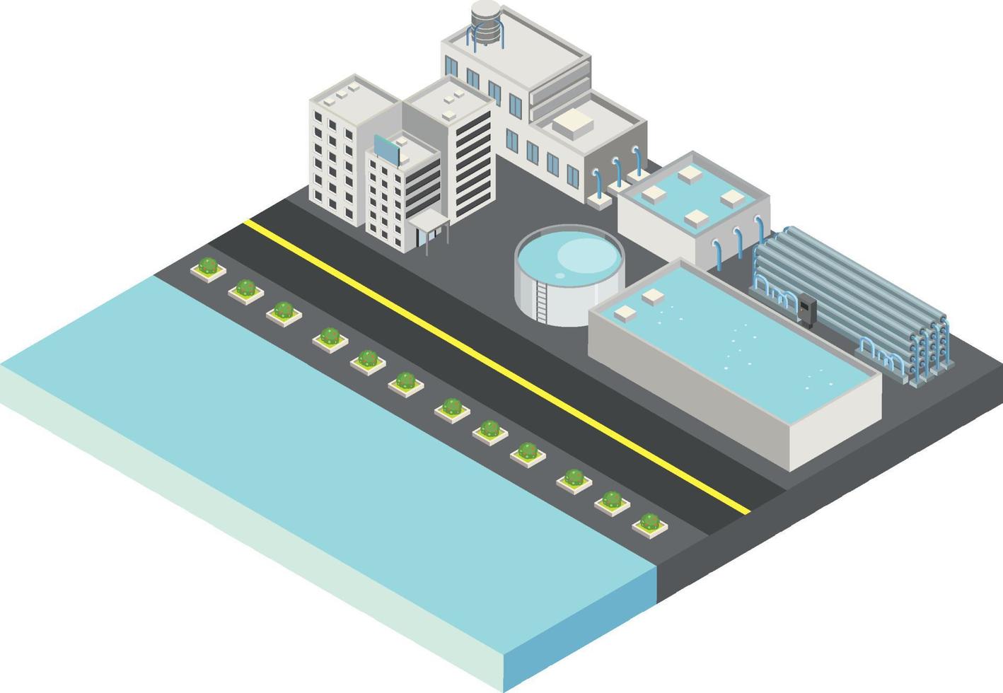 Isometric industrial area of desalination plant vector