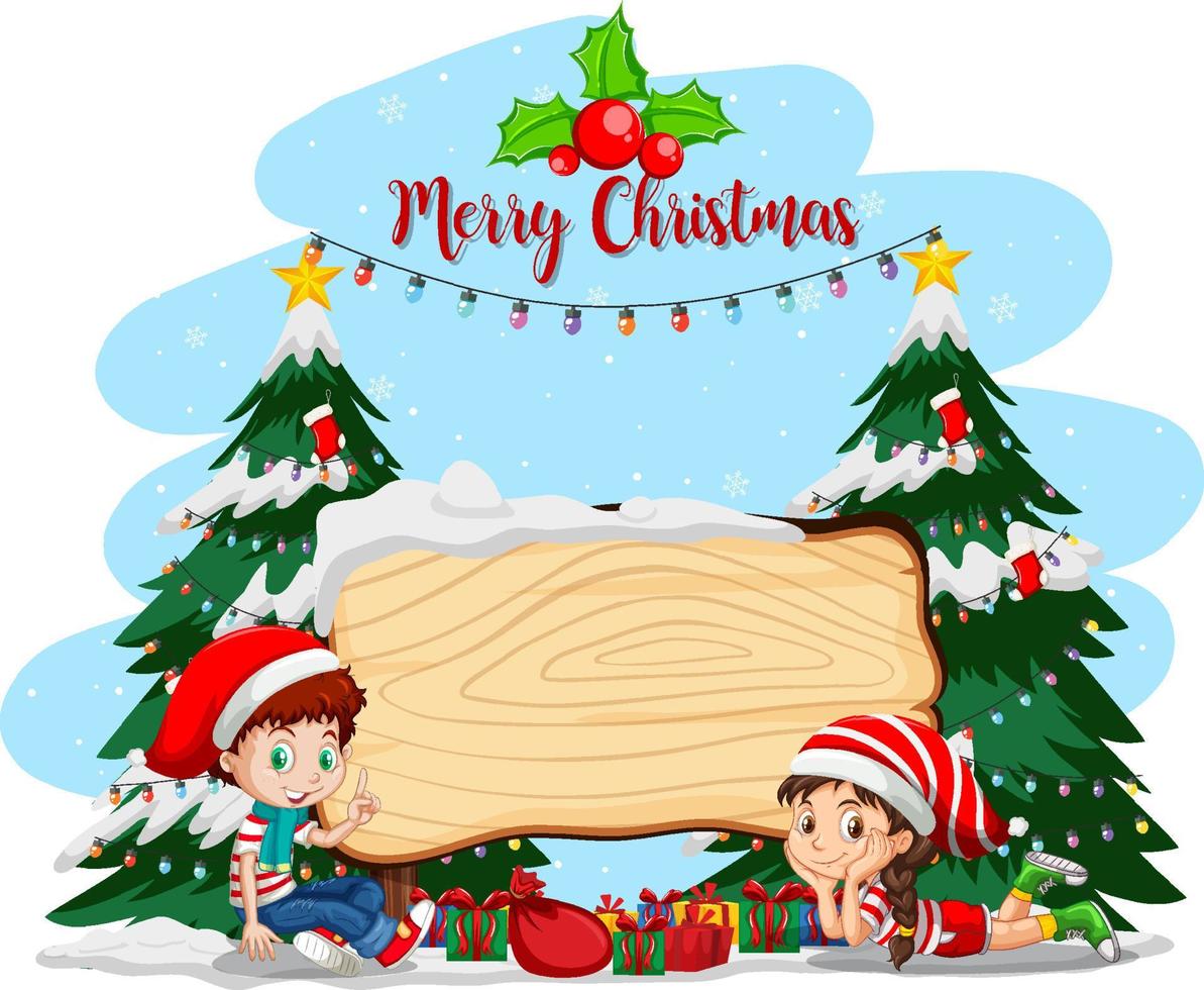 banner vacío en tema navideño con niños en disfraces navideños vector