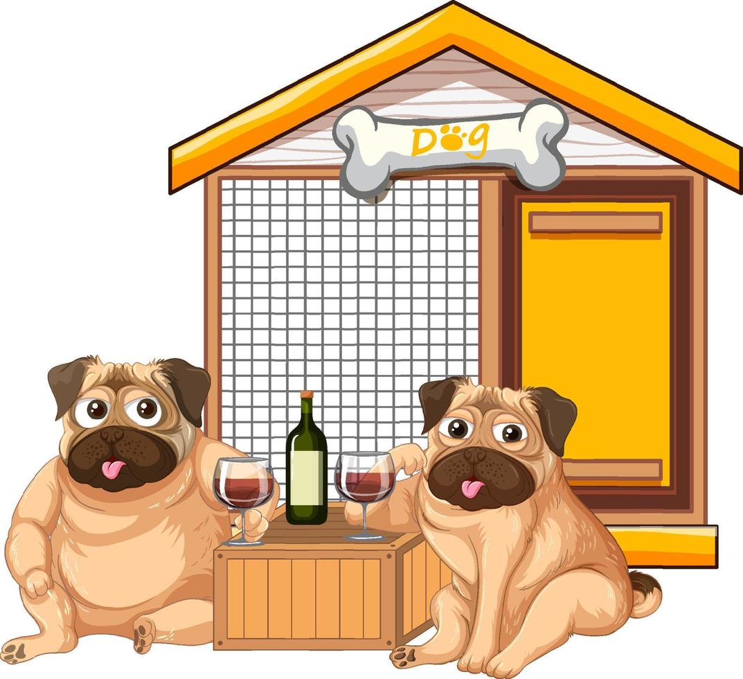 dos perros bebiendo vino en casa vector