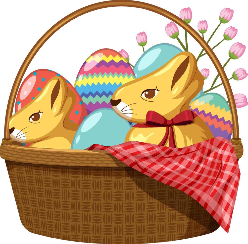 Happy Easter design with basket of eggs vector