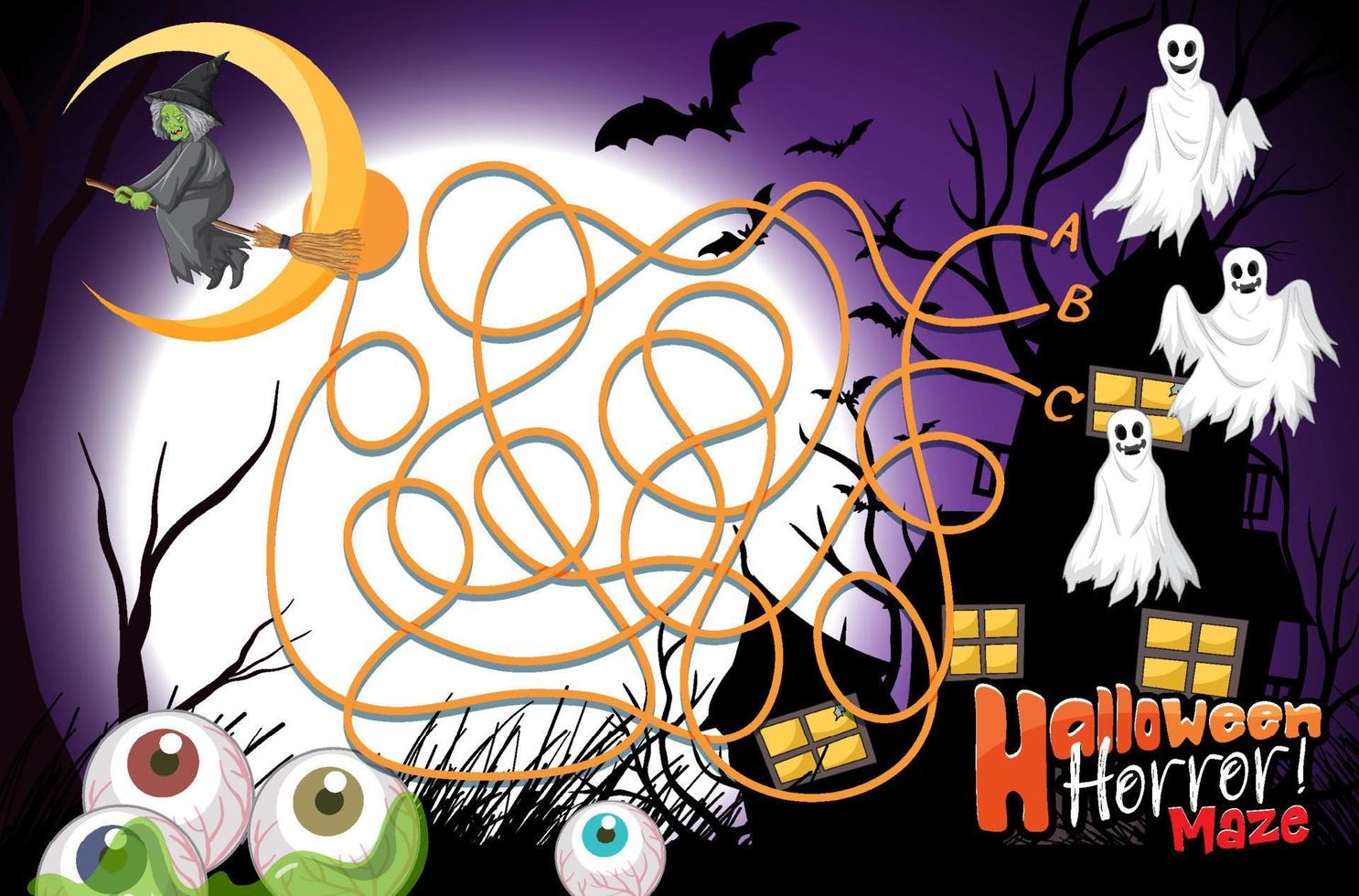 Halloween horror maze game template vector