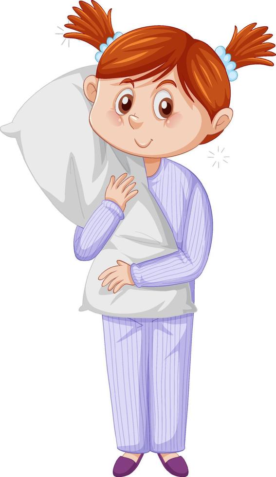 Sleepy Little girl in pajamas on white background vector