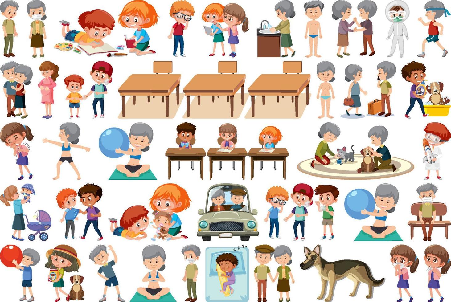 Set of different activities people in cartoon style vector