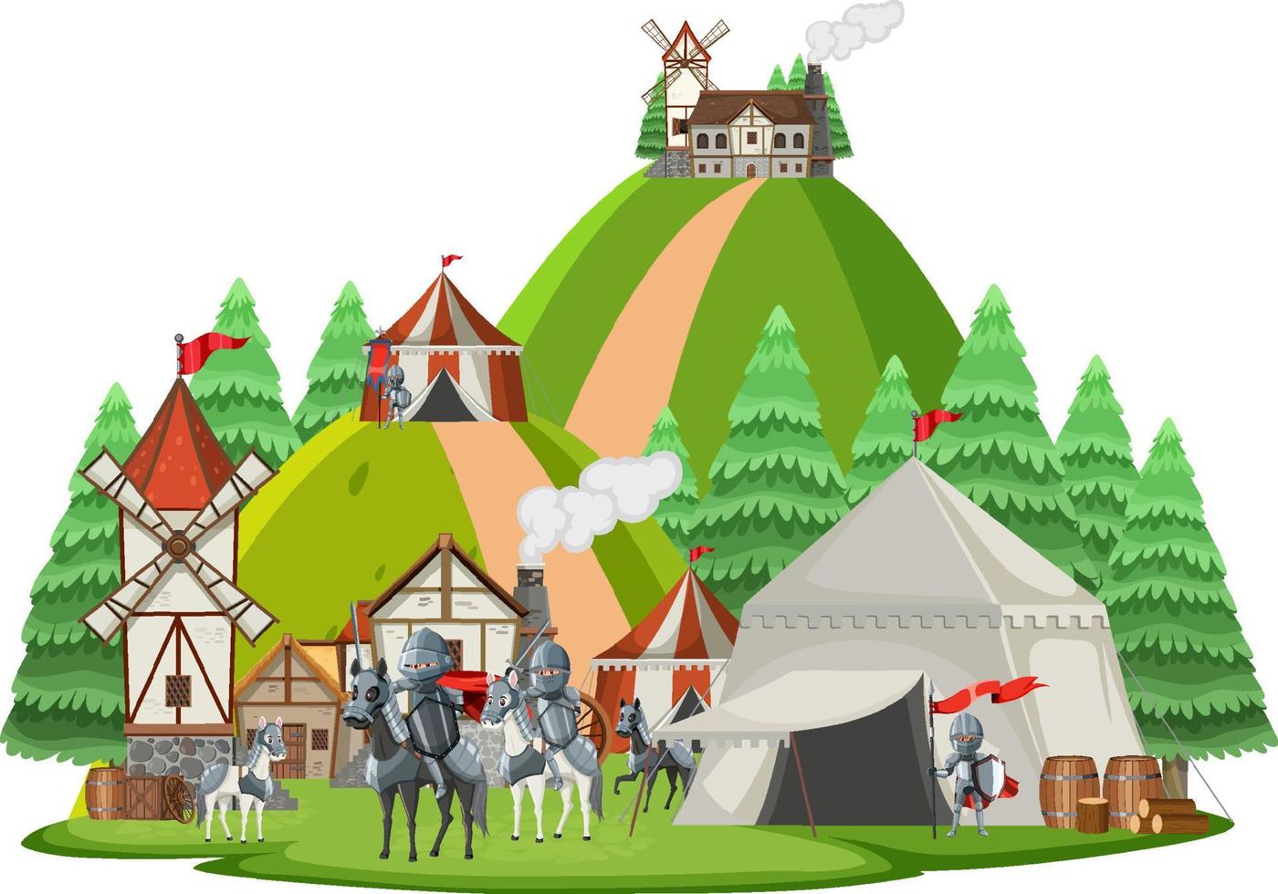 paisaje aislado del campamento del ejército medieval vector