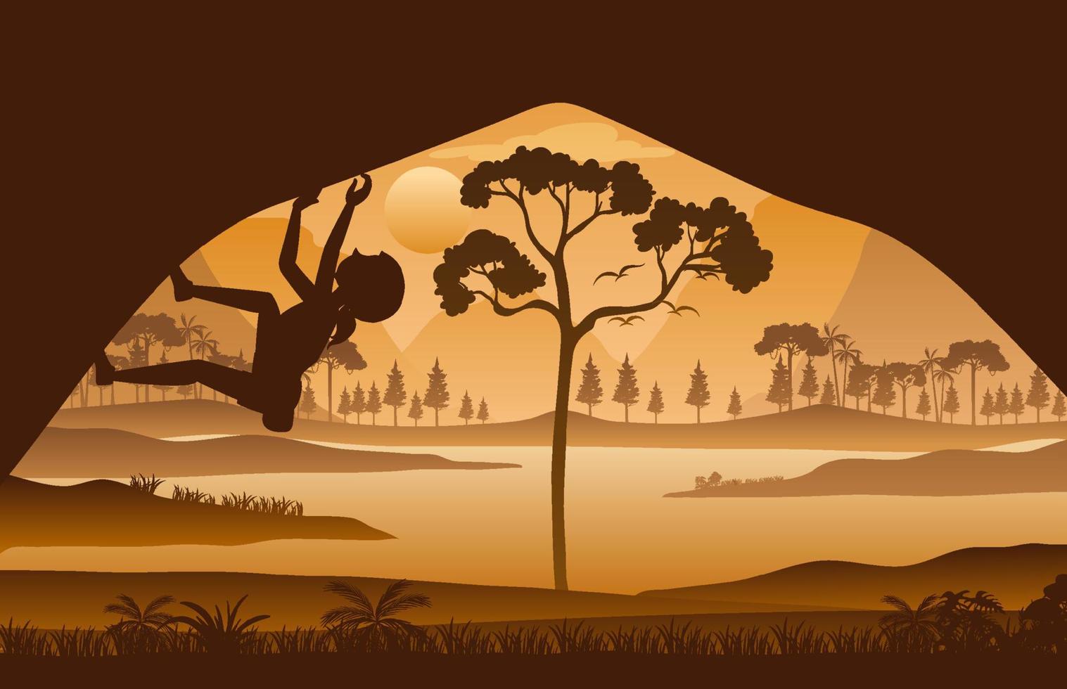 Flat silhouette rock climbing in nature background vector