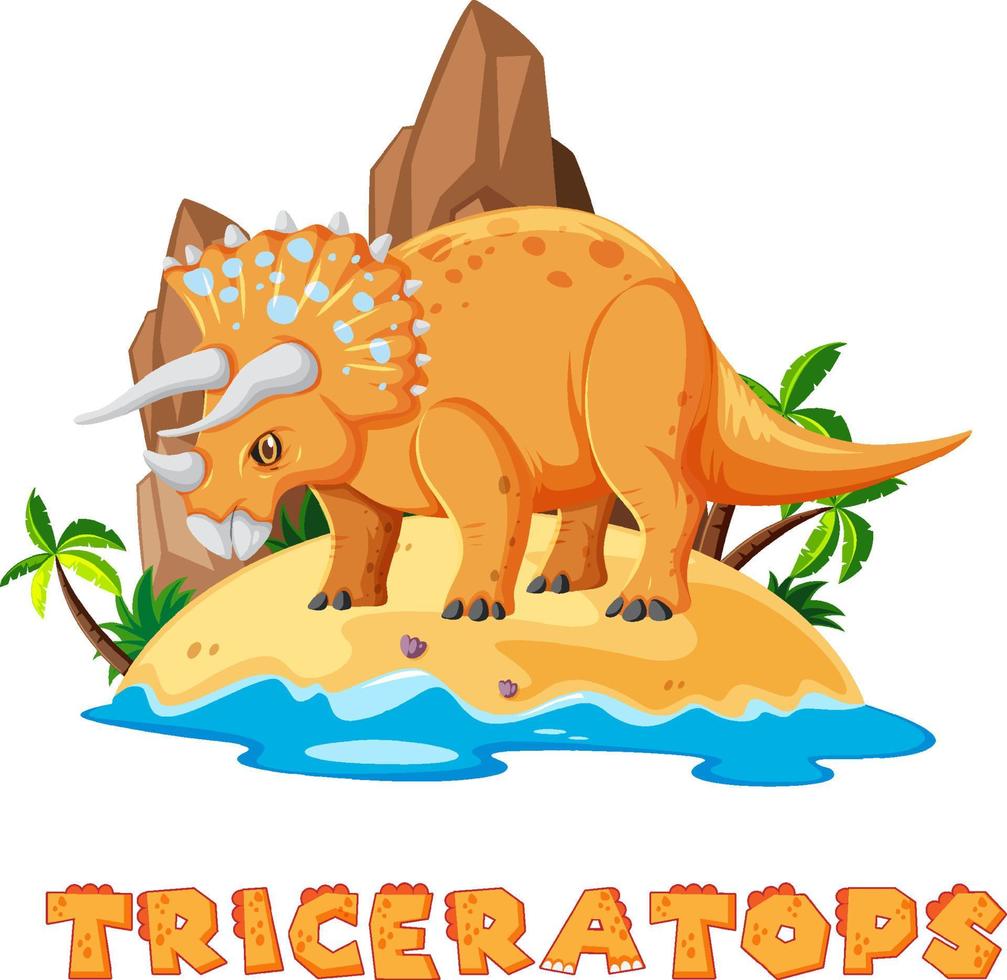 triceratops de pie en la isla vector