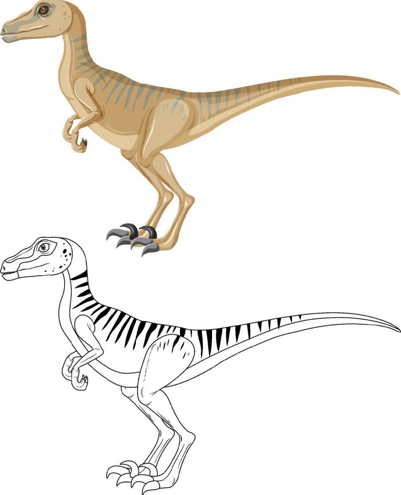 Velociraptor dinosaur with its doodle outline on white background vector