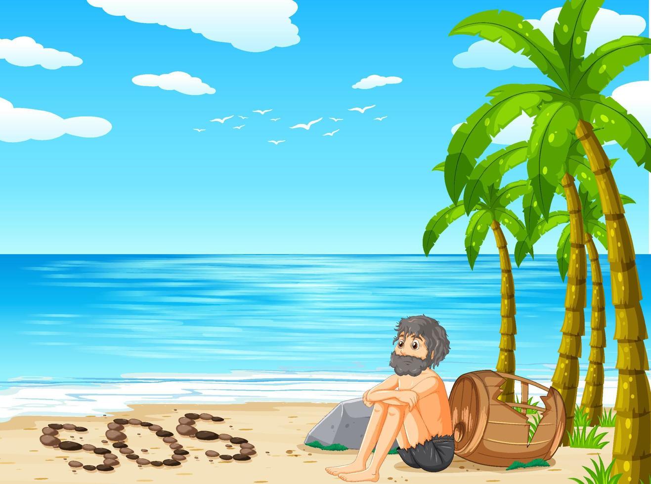 A man on deserted island isolated vector