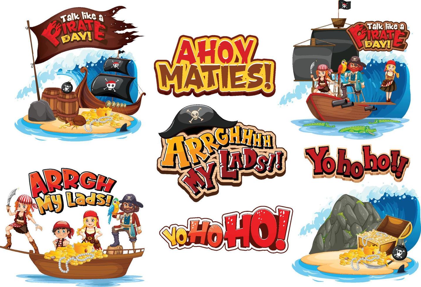 Set of pirate cartoon characters vector