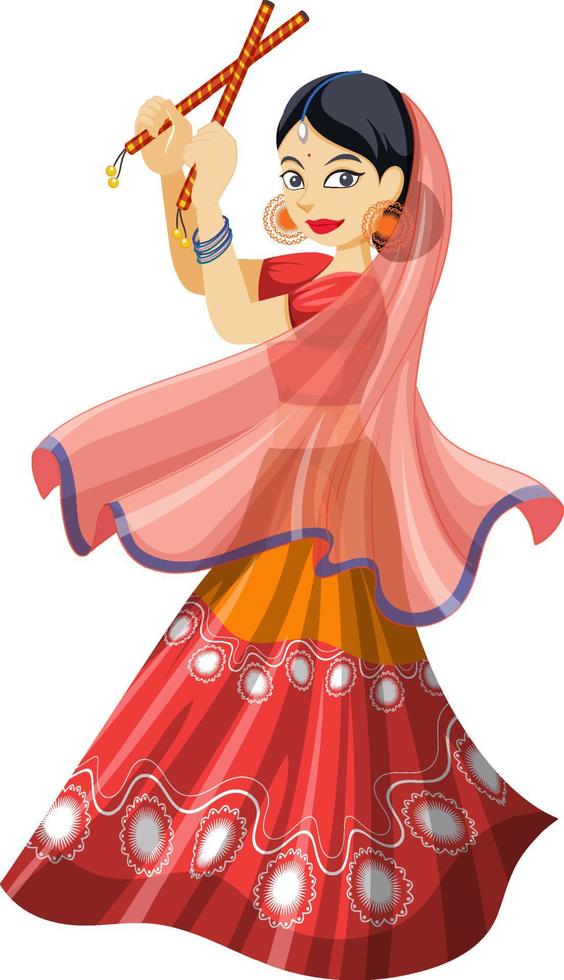 Indian woman dancing with two sticks vector