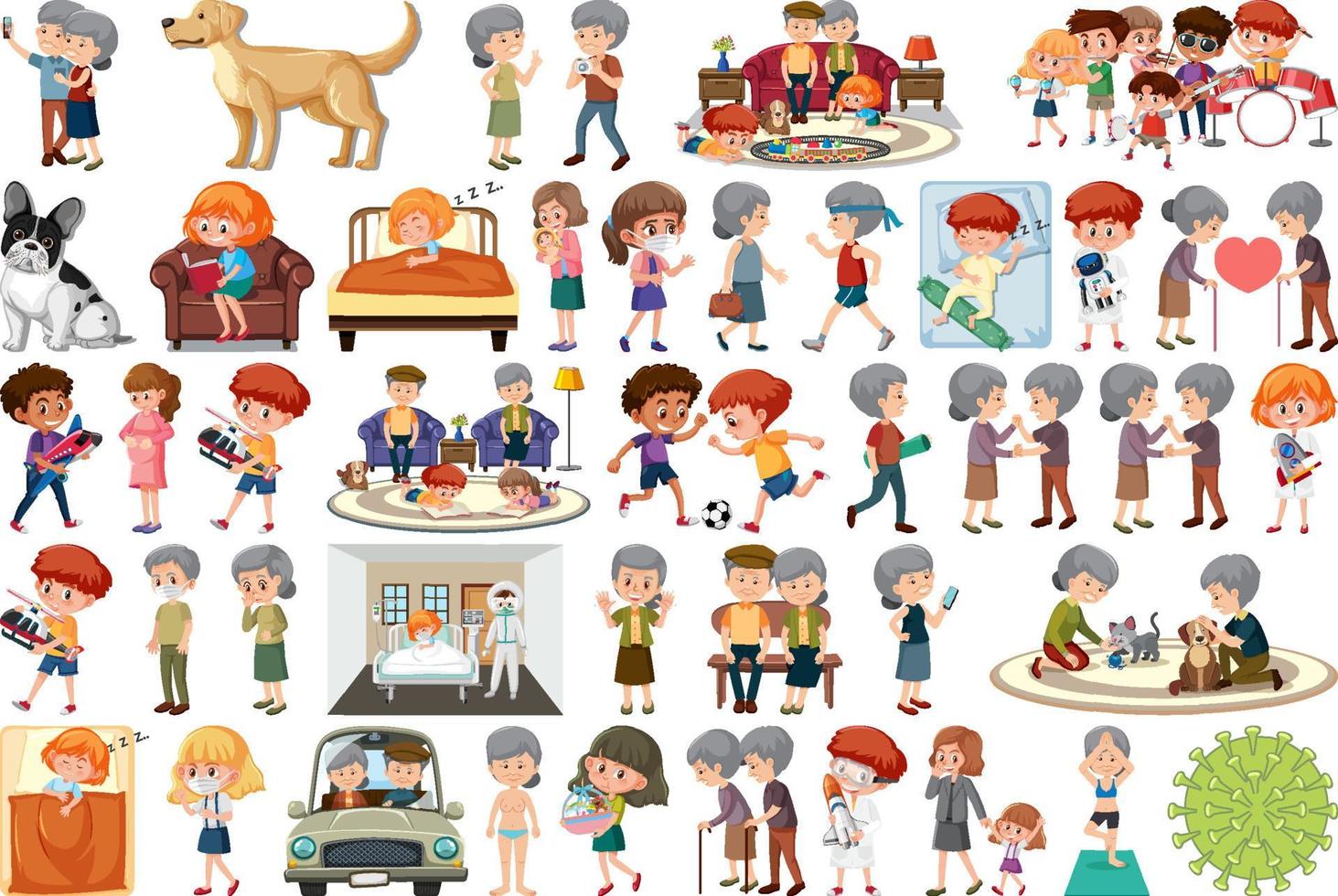 Set of different activities people in cartoon style vector