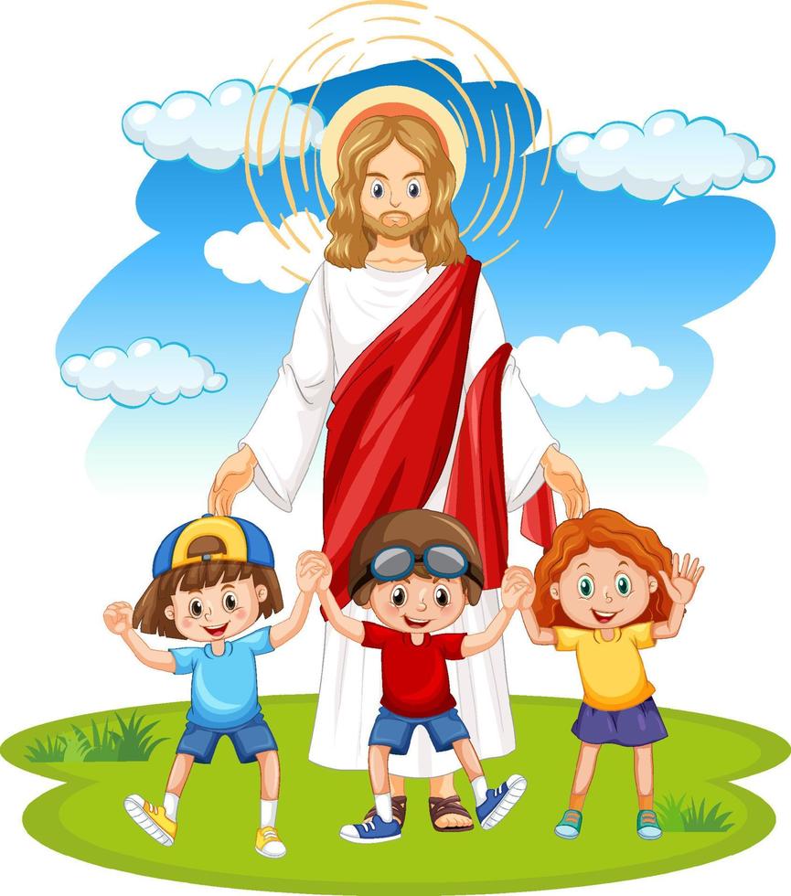 Jesús y los niños sobre fondo blanco. vector