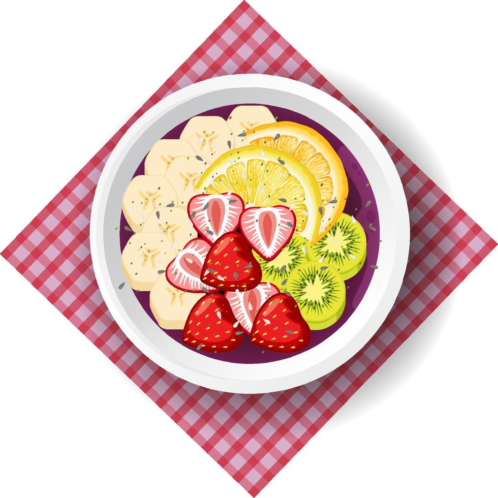 Top view Acai food bowl and placemat on white background vector