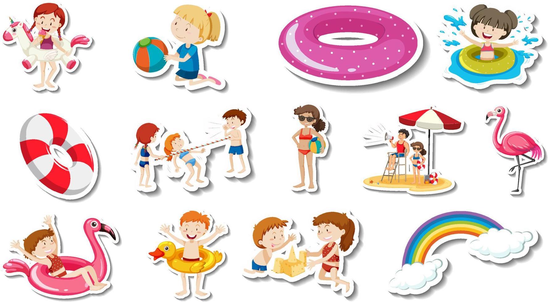 Set of summer beach items and children vector