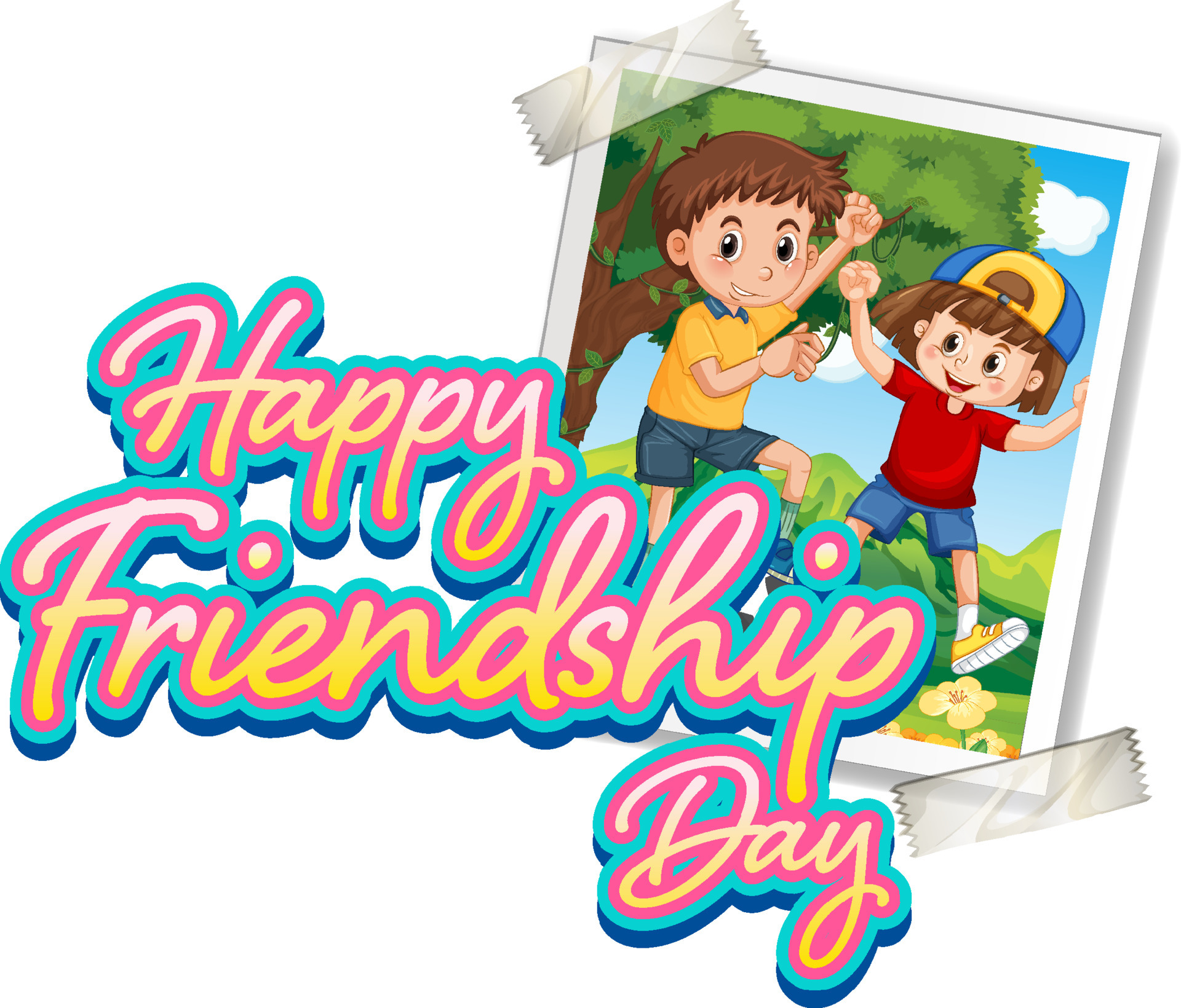 Happy friendship day with a photo of children 6154367 Vector Art at Vecteezy Happy friendship day with a photo of children 6154367 Vector Art at Vecteezy