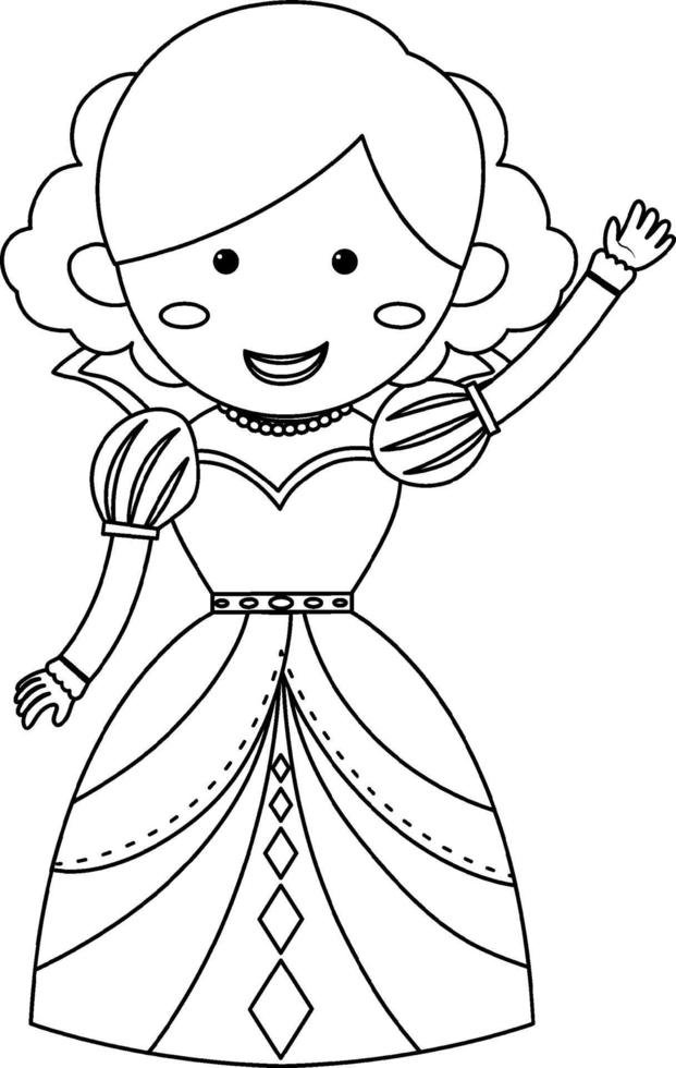 Cute princess doodle outline for colouring vector