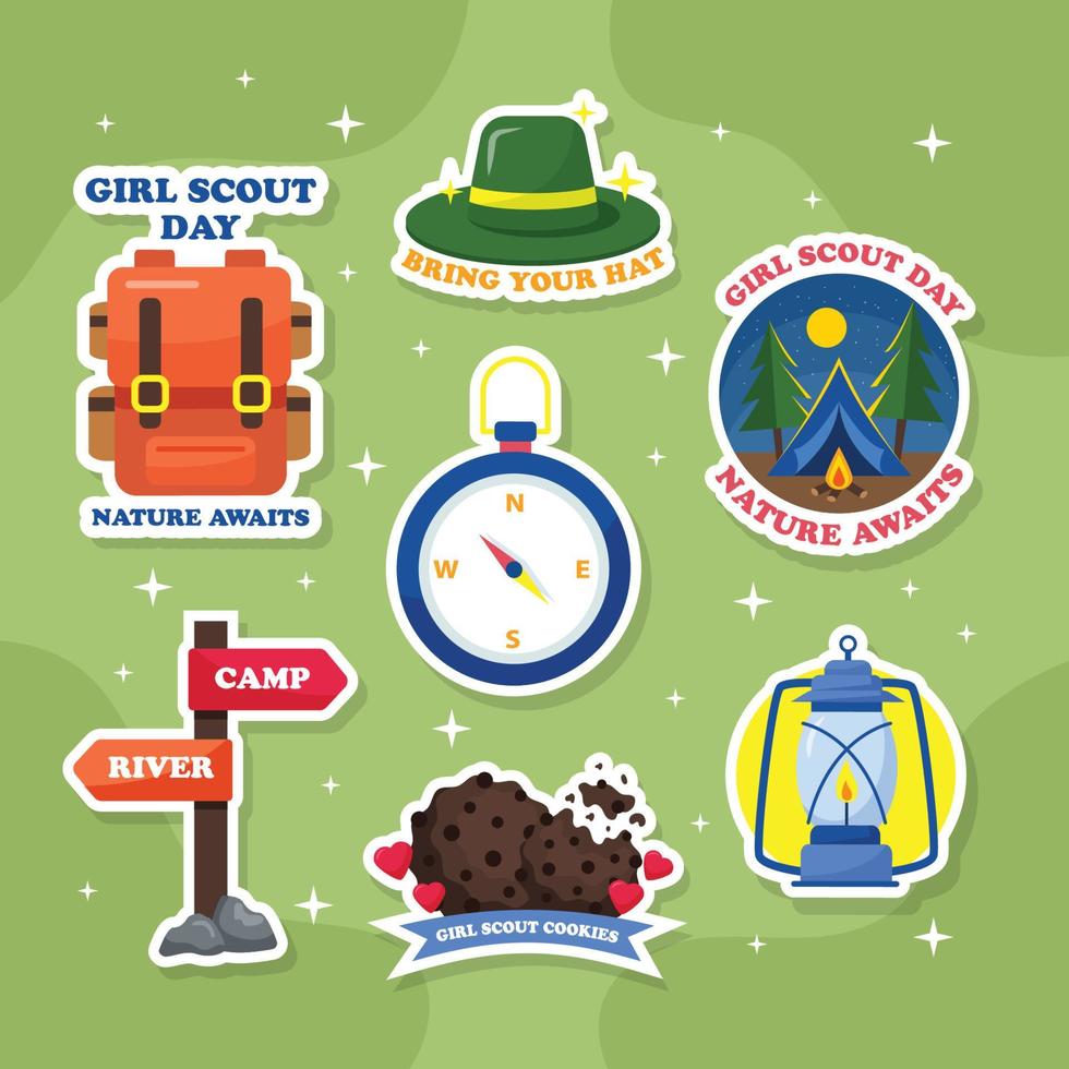 Girl Scout Day Cartoon Sticker Set vector