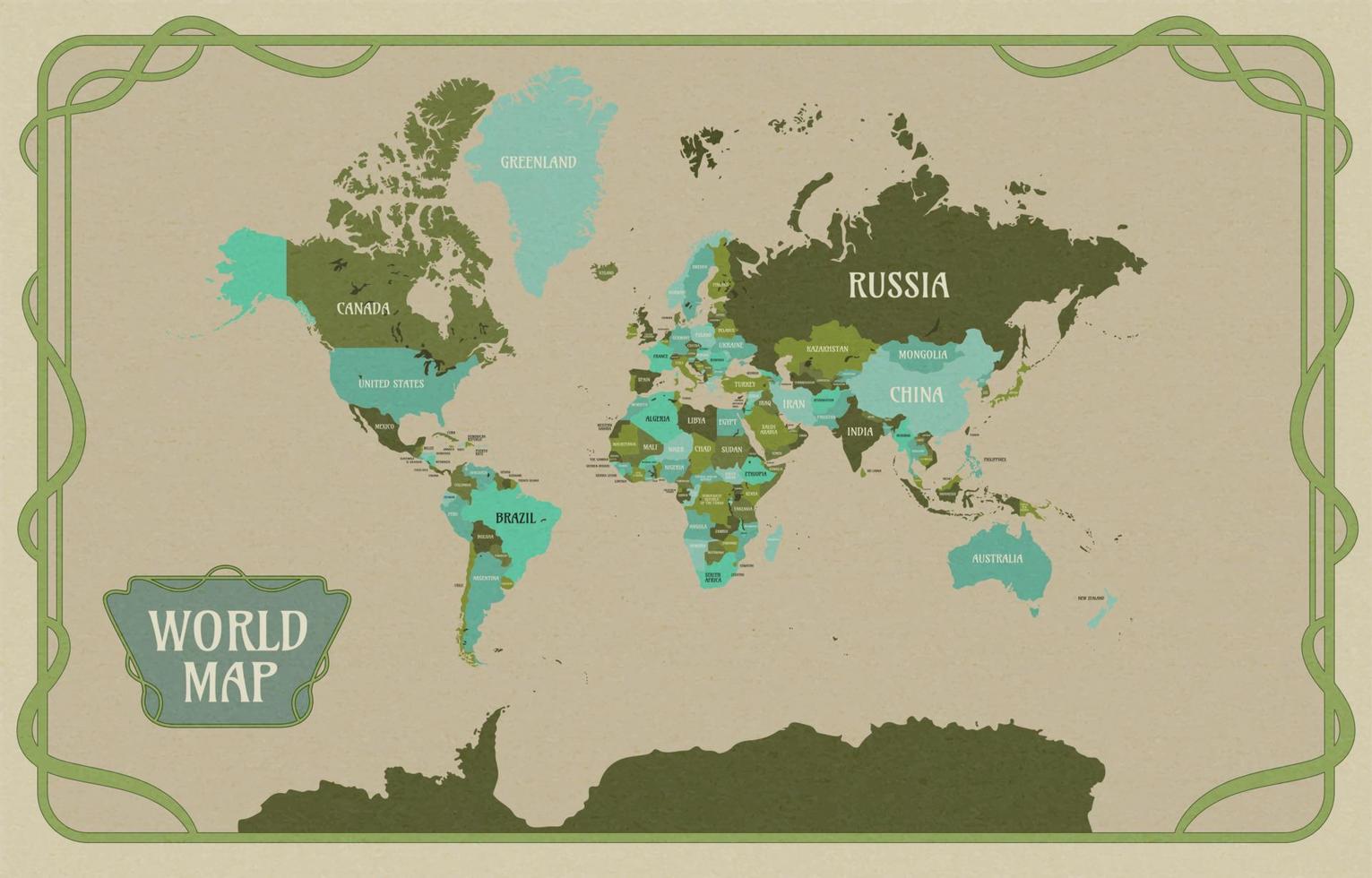 mapa del mundo plano verde y azul vector