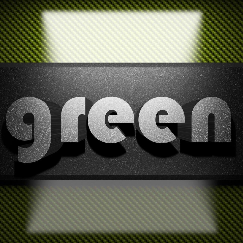 green word of iron on carbon photo