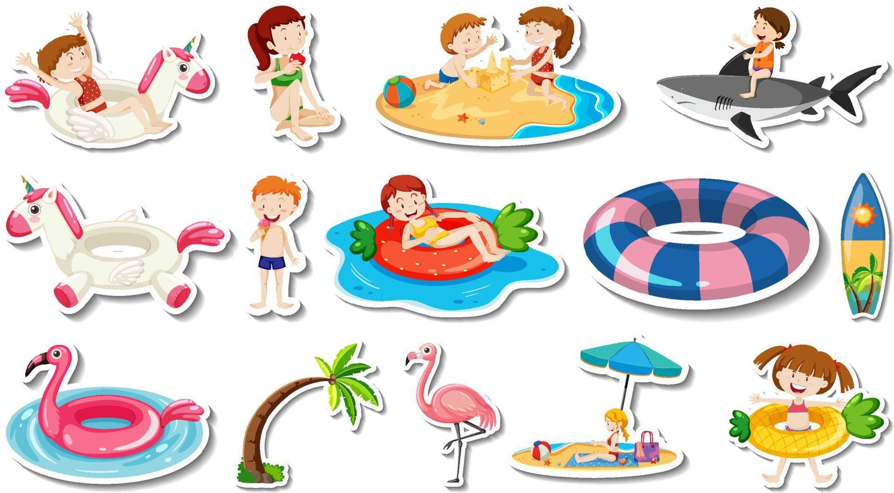 Set of summer beach items and children vector