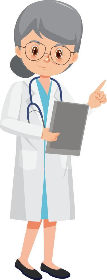 A female doctor cartoon character on white background vector