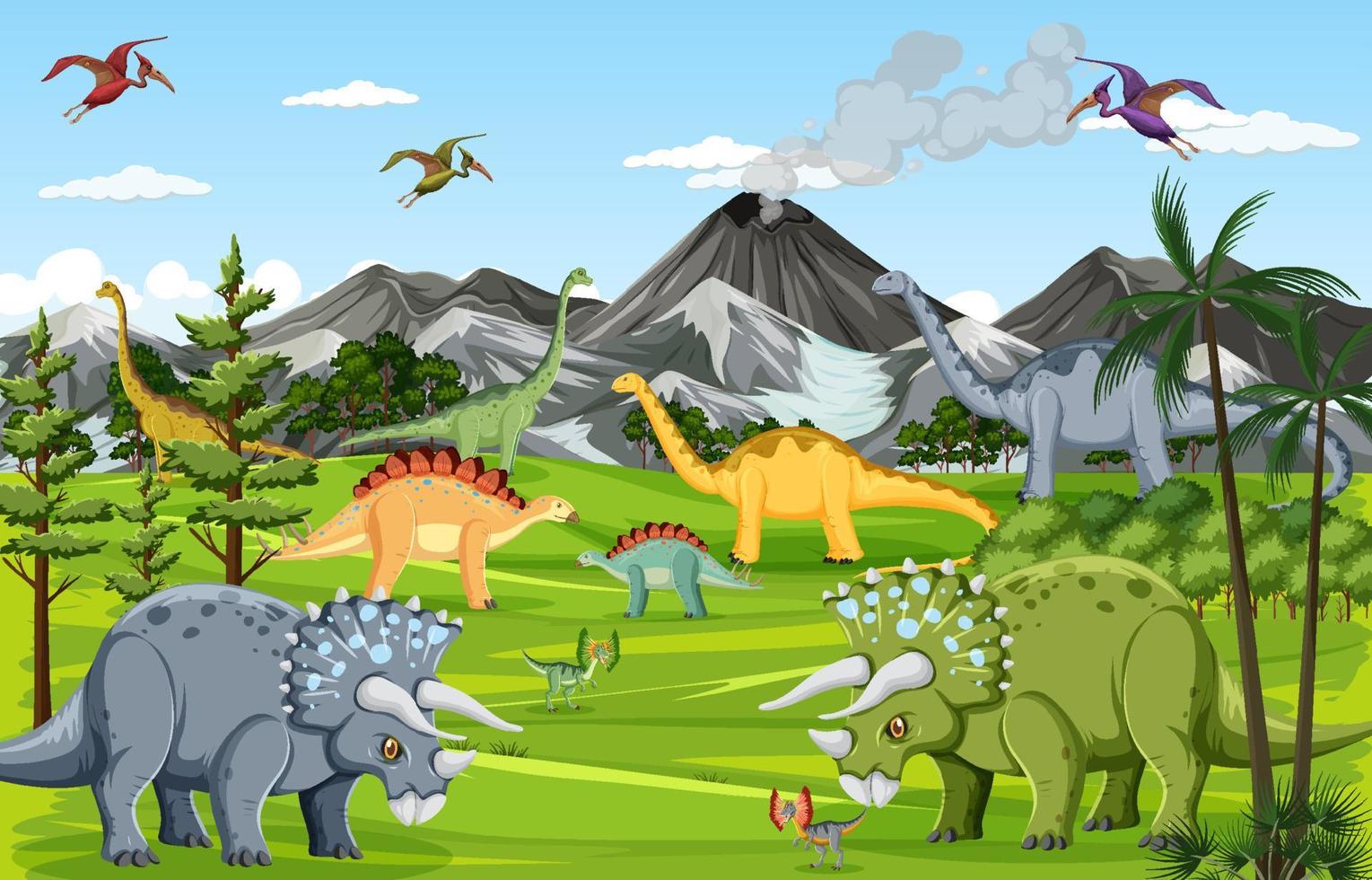 Dinosaur in prehistoric forest scene vector