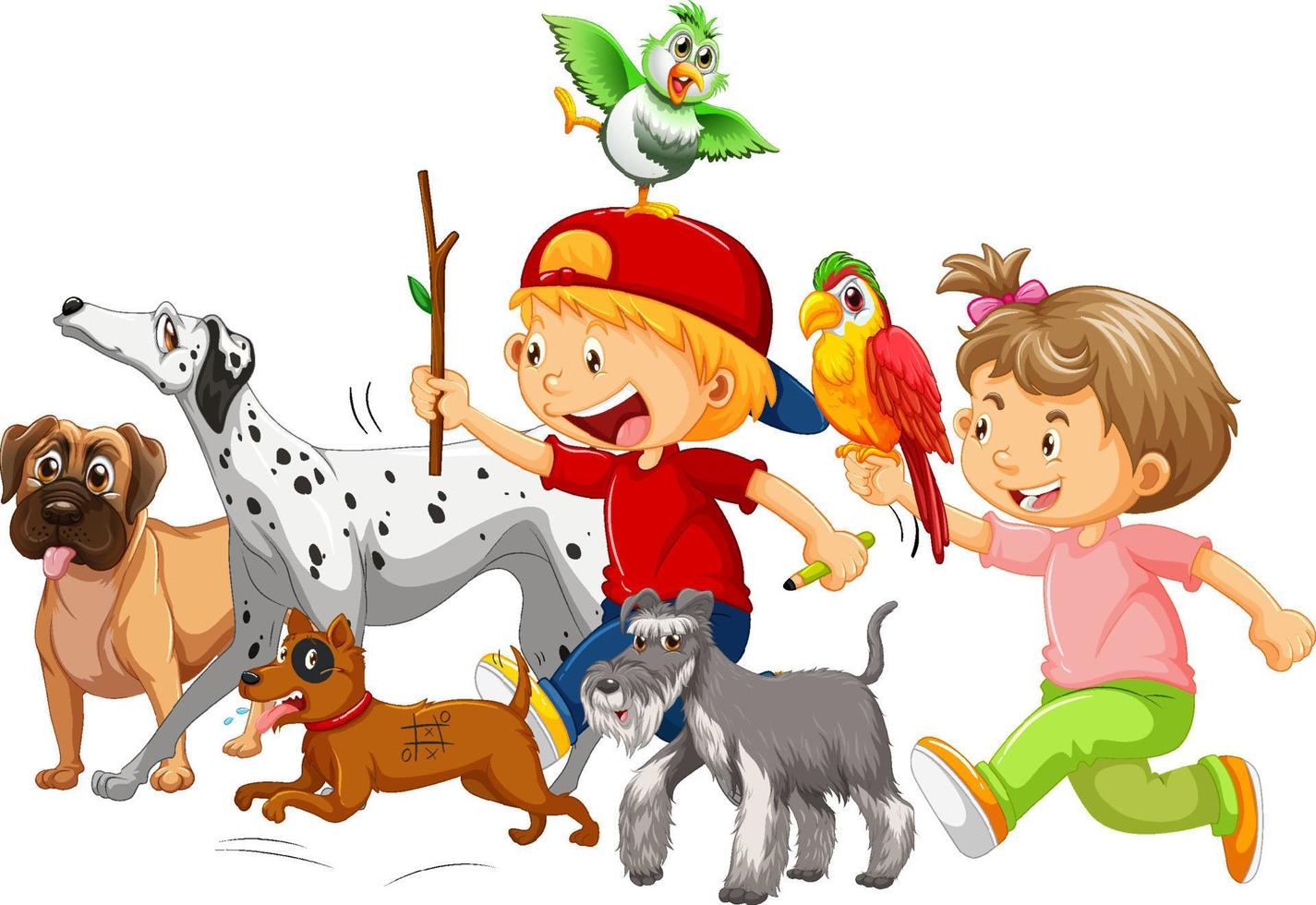 Happy children with their dogs vector