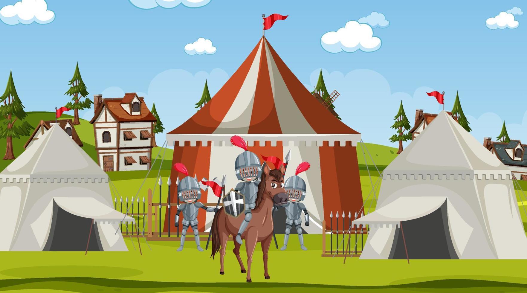 campamento de escena de la ciudad medieval con carpas vector