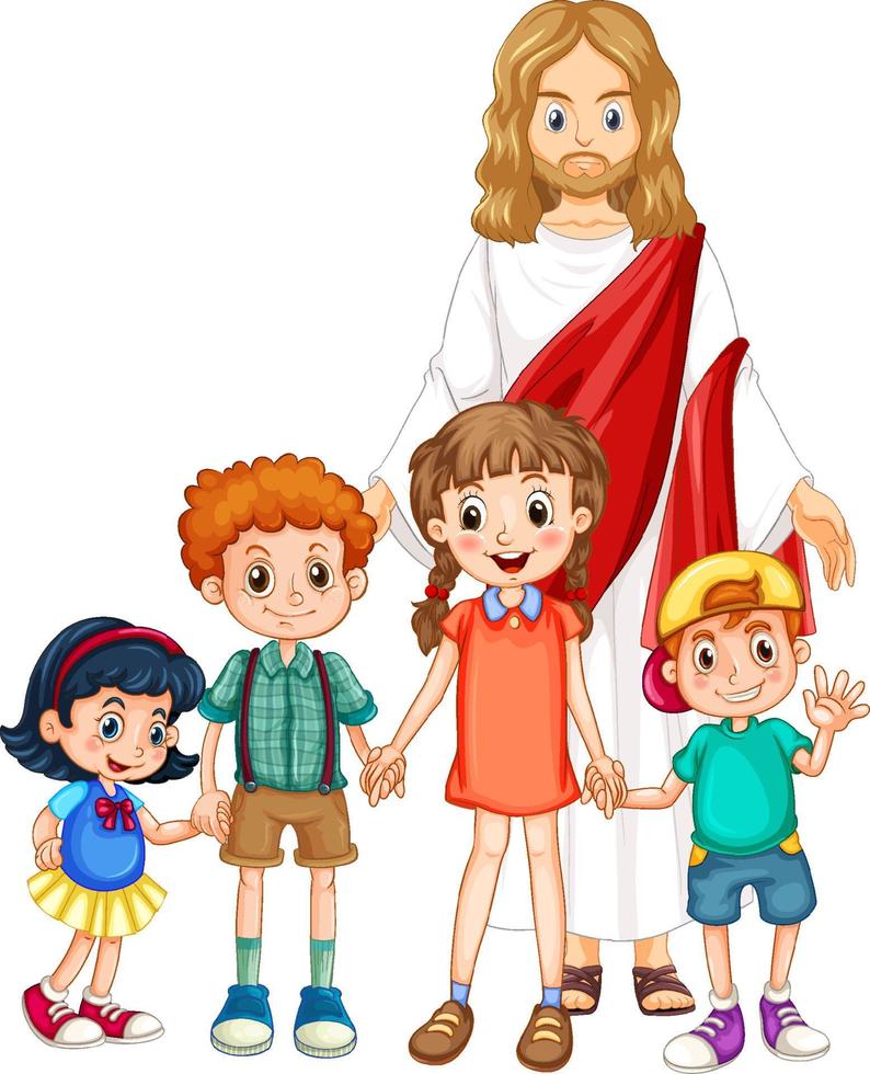 Jesus and children on white background vector