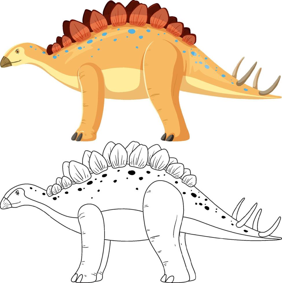 Stegosaurus dinosaur with its doodle outline on white background vector