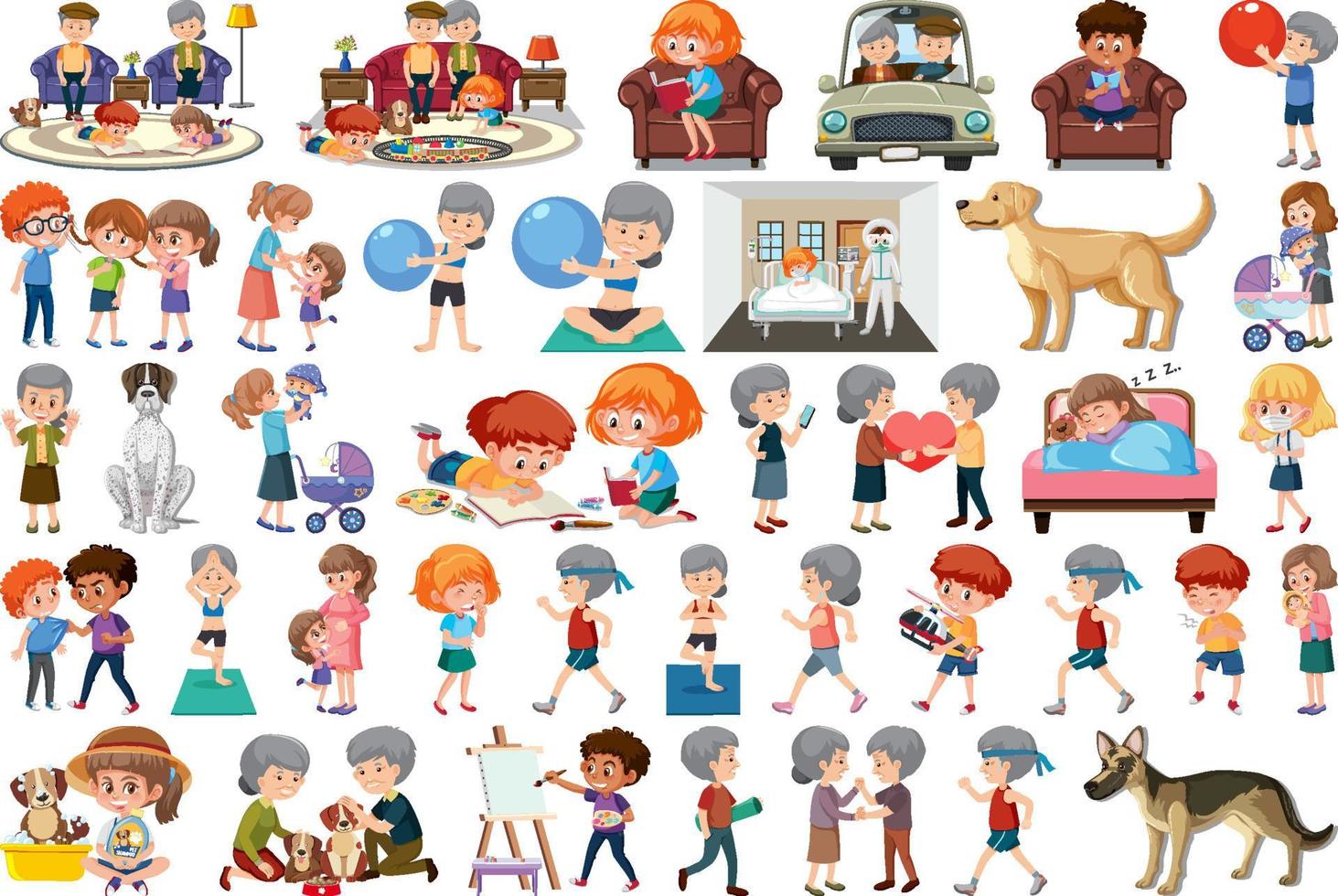 Set of different activities people in cartoon style vector
