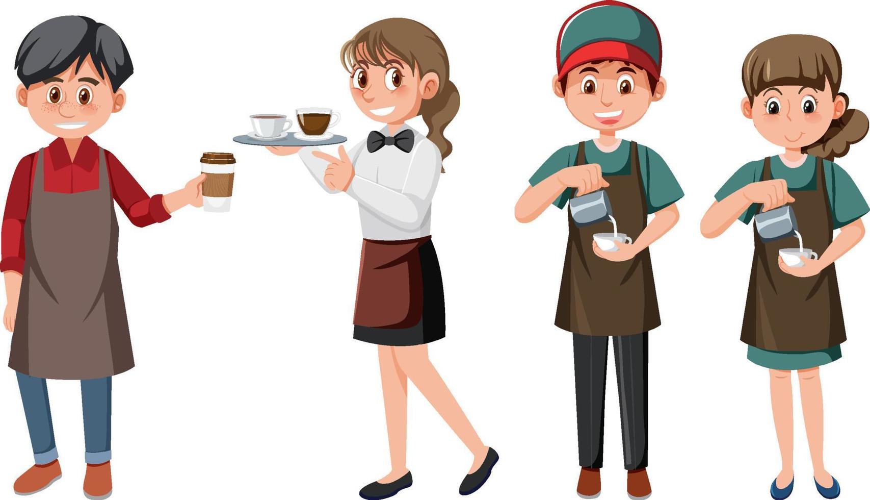 Set of barista cartoon character vector