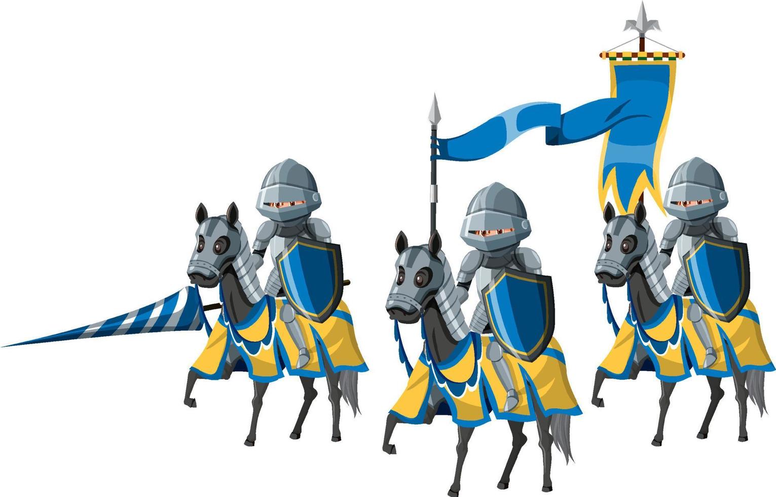 grupo de caballeros medievales a caballo sobre fondo blanco vector