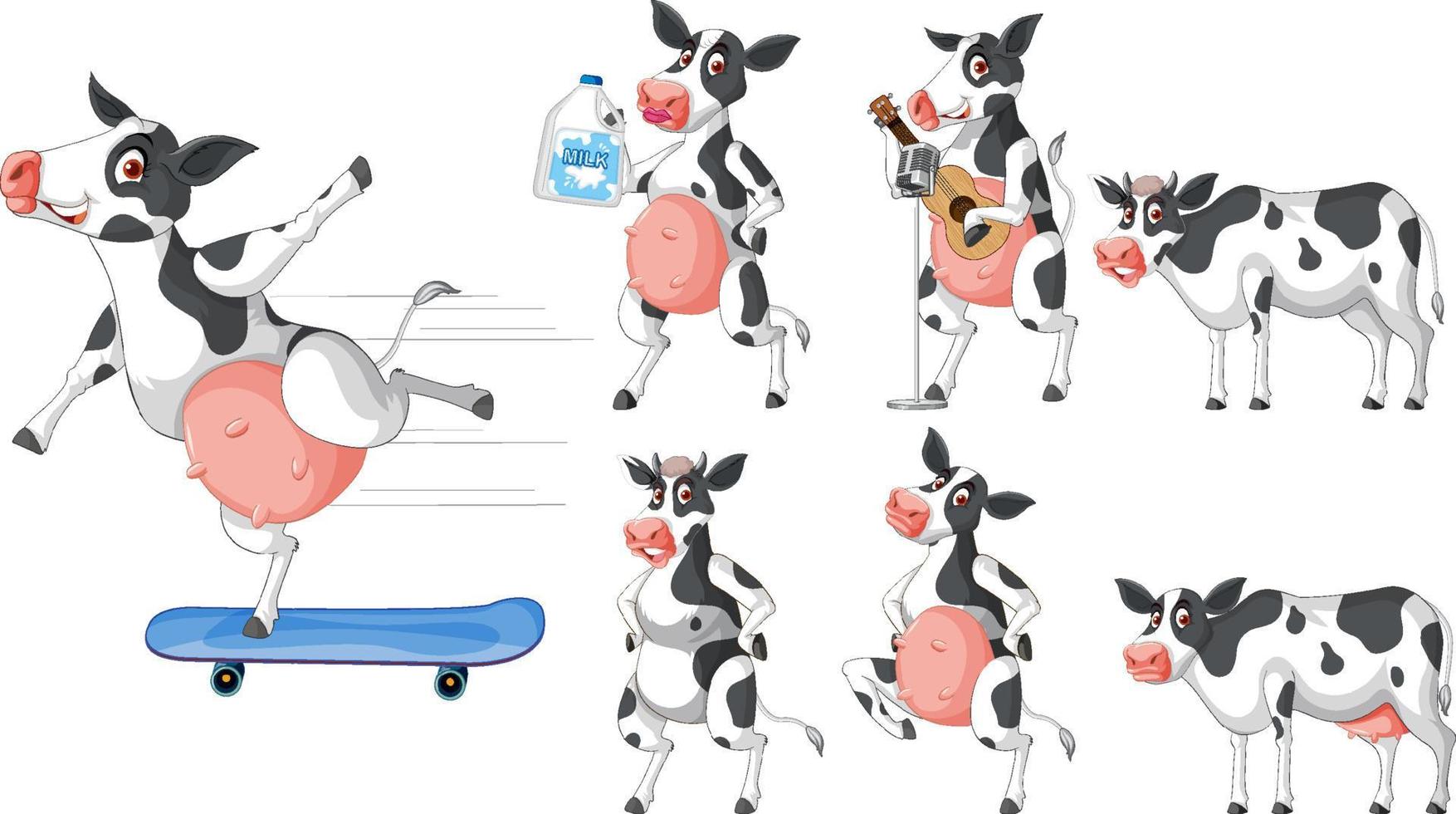 Set of different milk cows in cartoon style vector