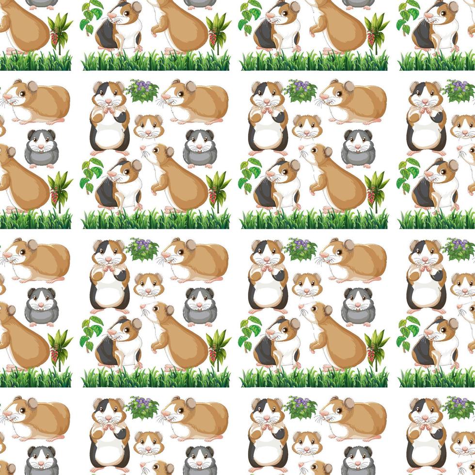 Funny guinea pig on white background seamless vector