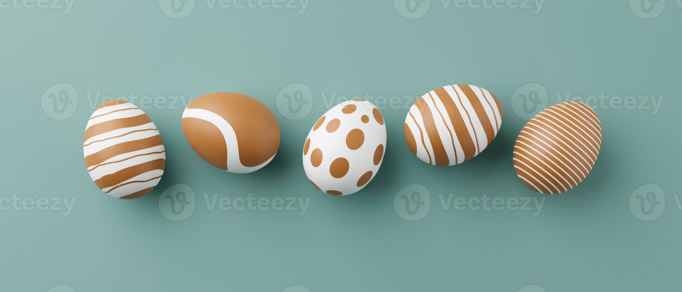 Golden easter eggs with gold pattern on a green background. 3d render illustration. Easter composition. Gold eggs on green 3d rendering photo