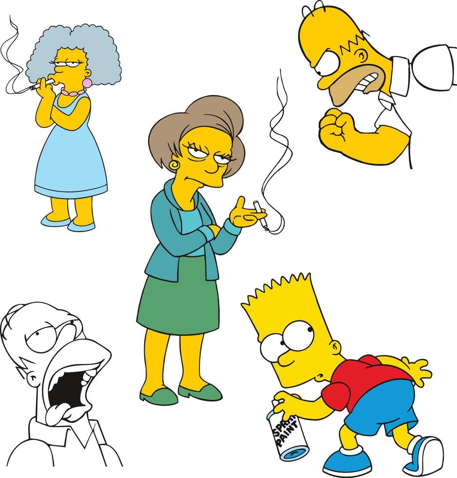 simpsons springfield dibujos animados coleccionables pegatina vector