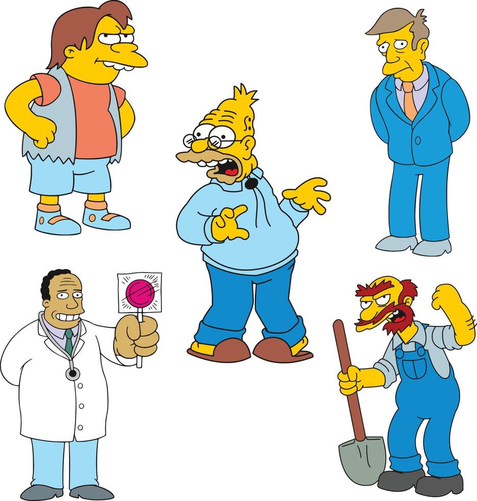 simpsons springfield dibujos animados coleccionables pegatina vector