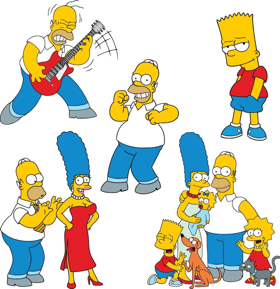 simpsons springfield dibujos animados coleccionables pegatina vector