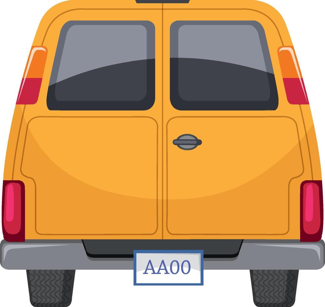 Back of a yellow car on white background vector