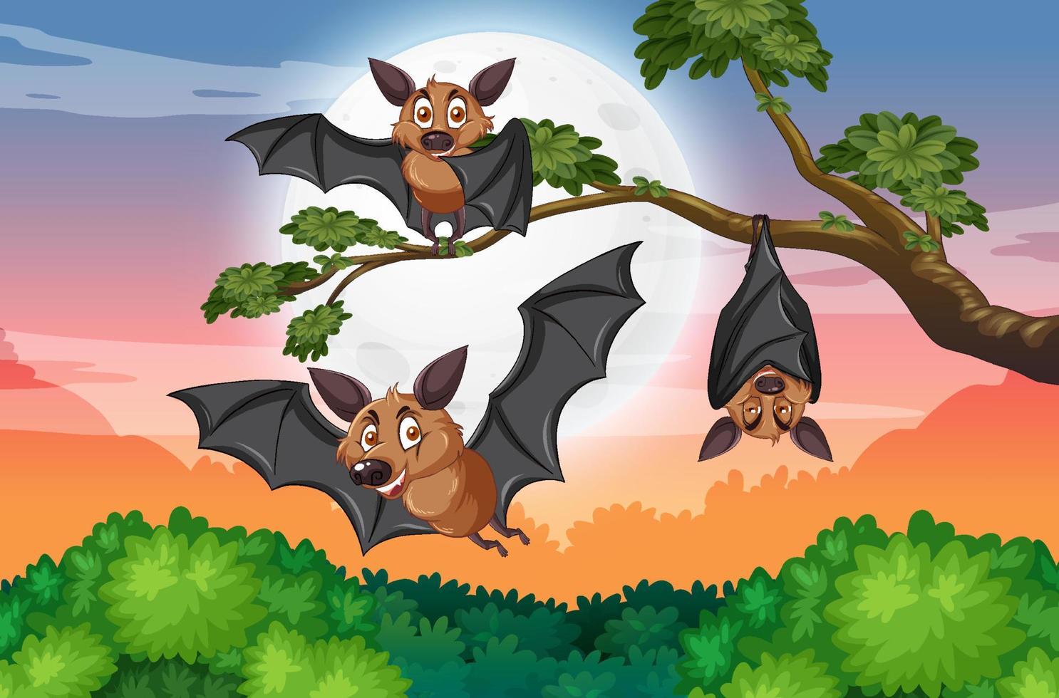 Group of bats in the forest at daytime vector