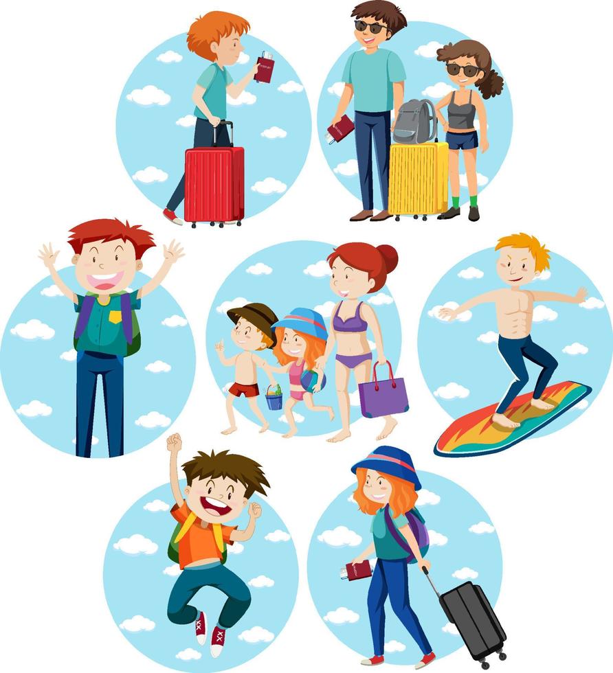 A set of Travel holiday theme man and women on white background vector