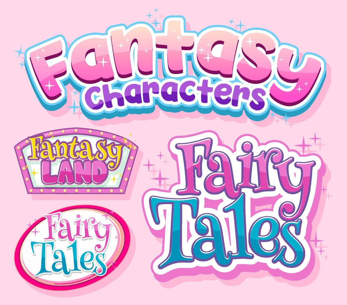 Set of fantasy fairy tales word banners vector