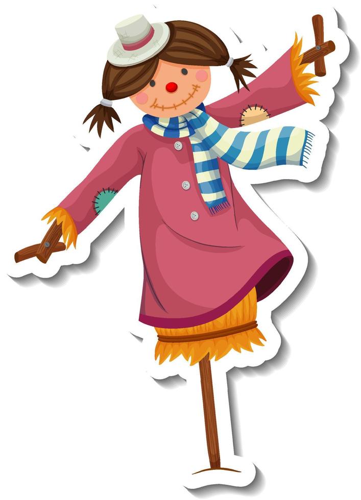 Scarecrow dressed like girl on wooden stick vector